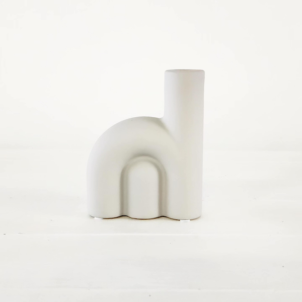 Two Arch Ceramic Candle Stick - Light Grey